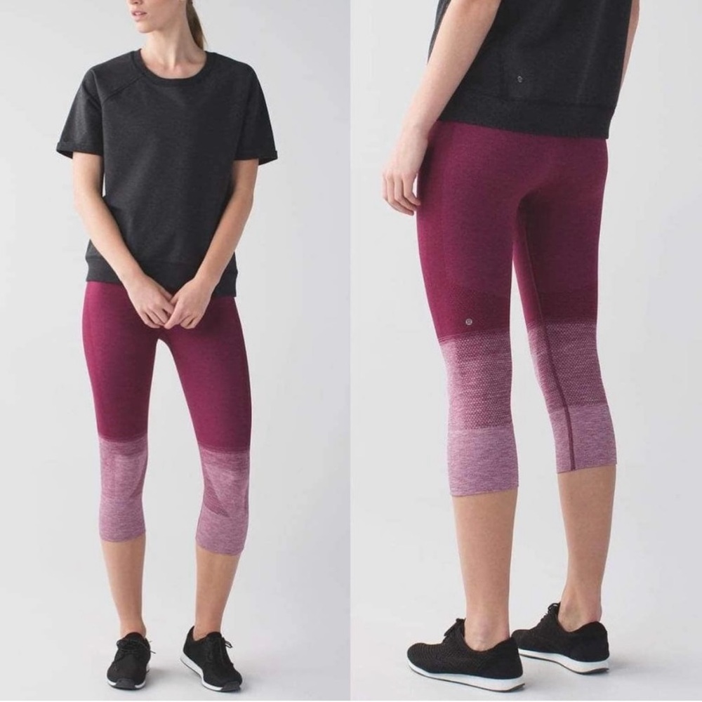 LuluLemon maroon ombre crop leggings Size 4 EUC